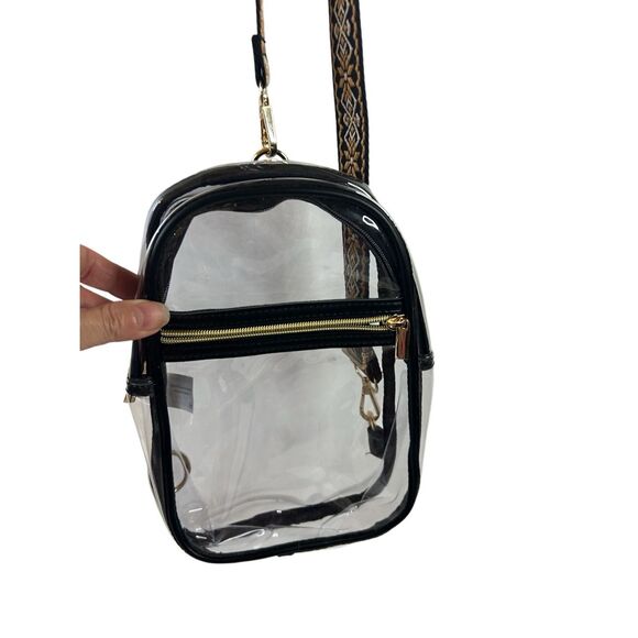 None Handbags - Clear concert crossbody bag gold zippers brown adj strap